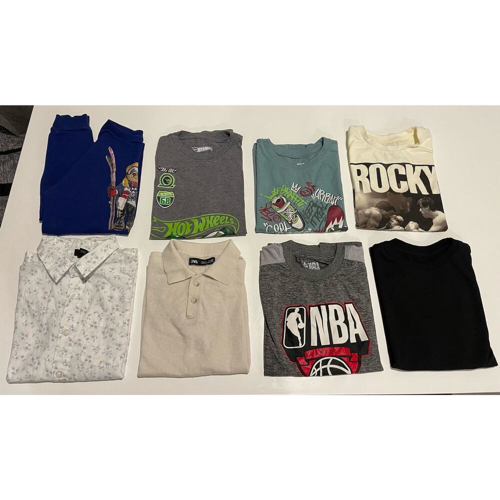 Lot of 8 Boys Graphic Tees Size 6-7Y Bundle NBA Hot Wheels Rocky Zara Polo RL